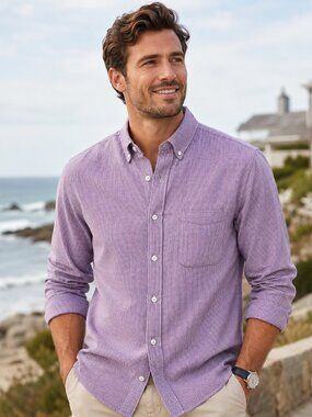Faherty SZ M 100% Cotton Rose Pink Blue Gingham Button Down Shirt